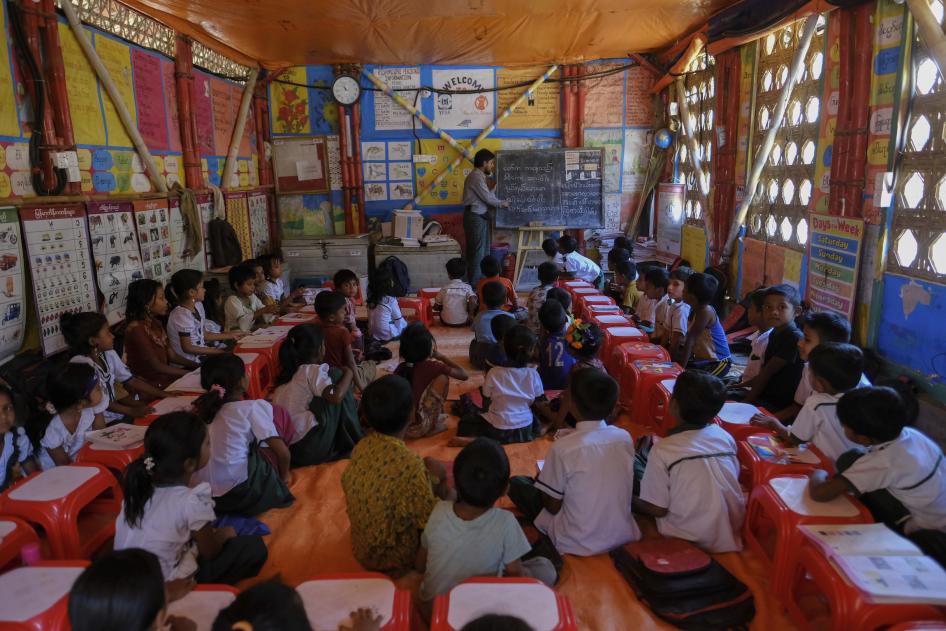 Rohingya refugee children in a school classroom at a refugee camp in the Cox's Bazar district of Bangladesh, March 9, 2023. 